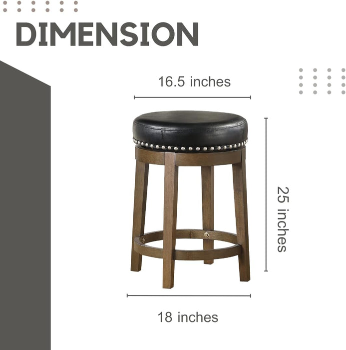 Kenmare Swivel Bar Stools Set of 2, Rustic 360 Degree Backless Swivel Counter Stools, Faux Leather Upholstered, Solid Wood Frame, Easy Assembly, round Bar Stools Swivel, Foot Rest, 25" Black