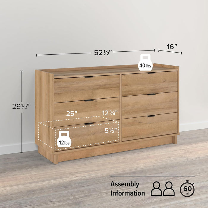 Oak Double Dresser with 52.5" Width