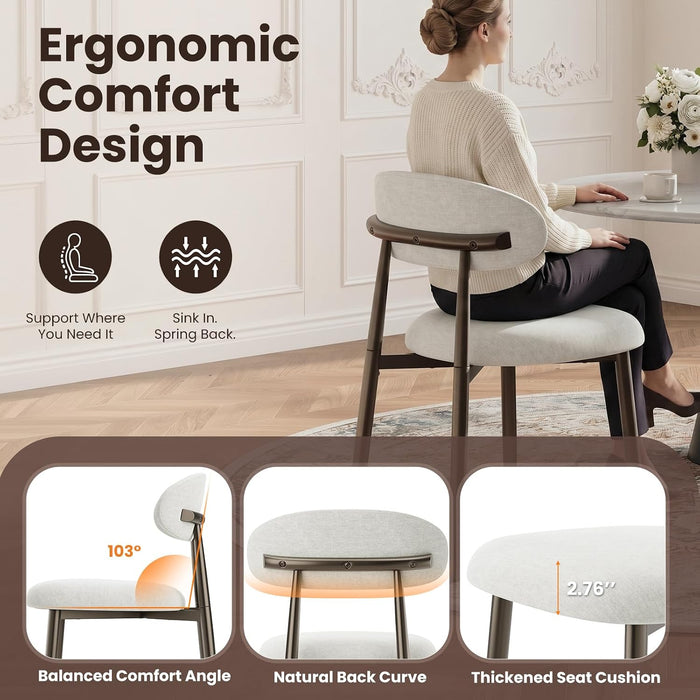 Dining Chairs Set of 4, Upholstered Kitchen & Dining Room Chairs with Curved Back and Bronze Metal Legs, Comfortable Modern Dining Side Chairs for Dining Room, Kitchen, Beige