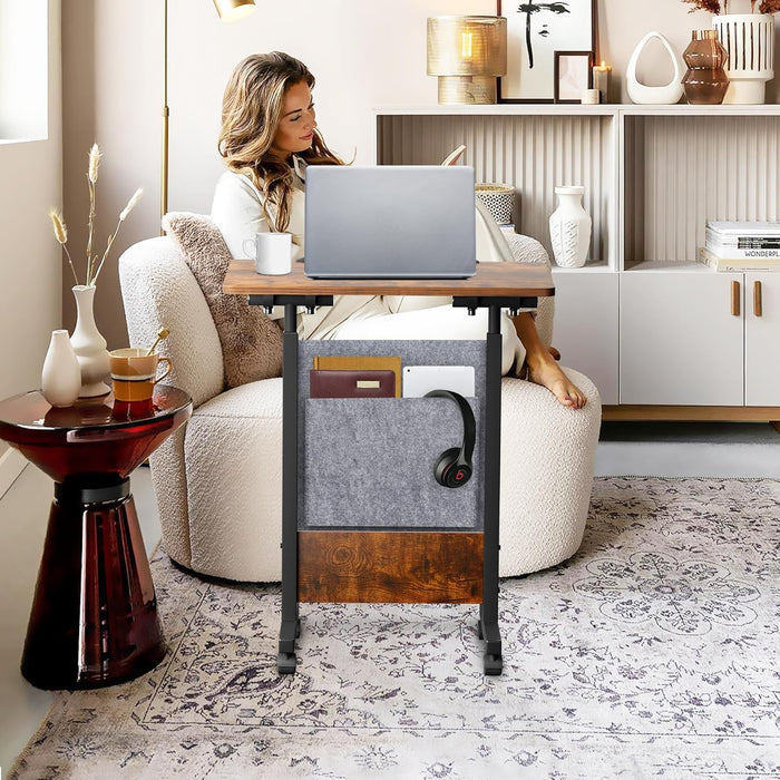Height Adjustable Standing Desk with Storage Bag Widths16 in Length 24 In, Portable Rolling Mobile Stand up Table with Wheels, 360 Degree Flip Laptop Computer Desk for Home Office, Rustic Brown