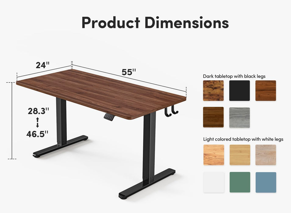 Electric Standing Desk, Height Adjustable Stand up Desk, 55 X 24 Inches Sit Stand Home Office Desk, Computer Desk, Black Walnut