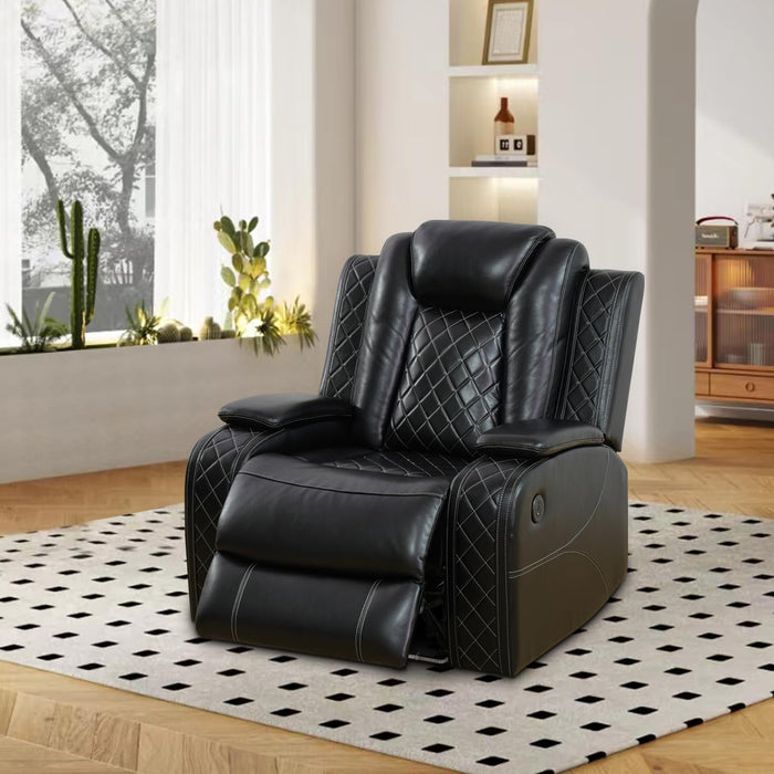 Power Reclining Sofa Set, Living Room Furniture Set with USB Ports, Leather Recliner Couches Set for Living Room/Apartment/Office/Home Theather (Black, Sofa+Loveseat+Chair)