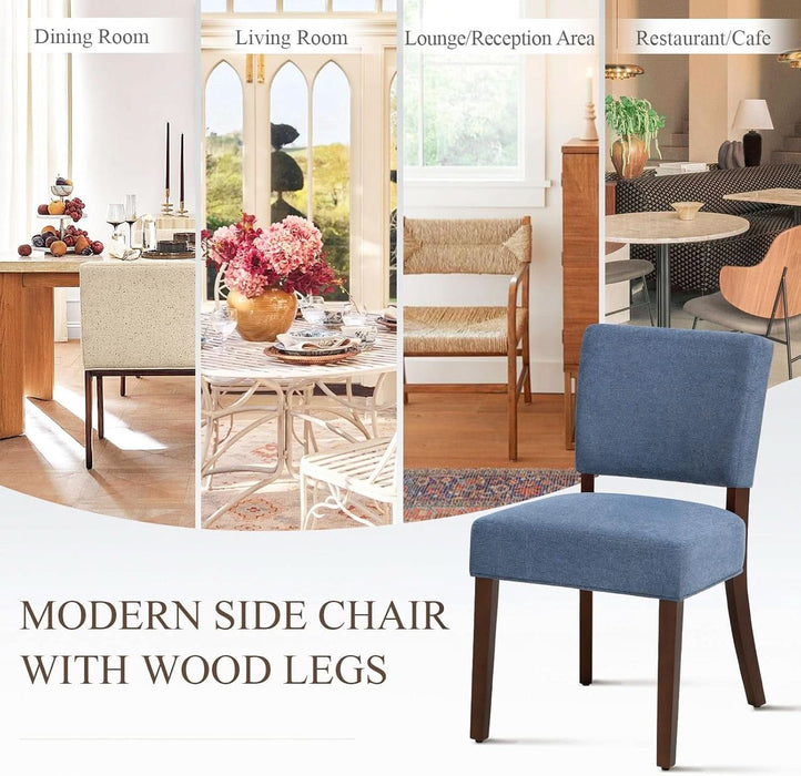 Upholstered Dining Chairs Set of 2, Fabric Kitchen Chairs with Padded Seat & Back, Solid Wood Legs, Modern Simple Dining Room Chairs for Kitchen, Dining Room, Living Room, Blue