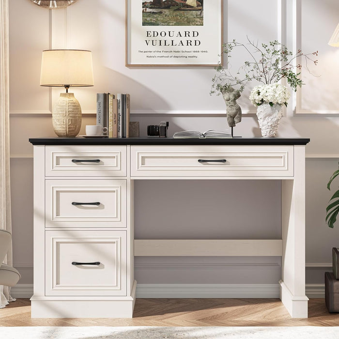 Farmhouse 47" Executive Desk with 3 Drawers and Adjustable File Drawer, Workspace for Home Office and Study, Black.