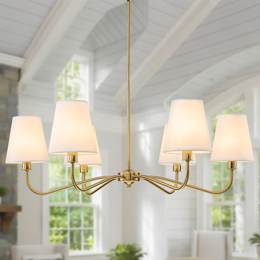 36-Inch Goldtone Brass Chandelier With Fabric Shade