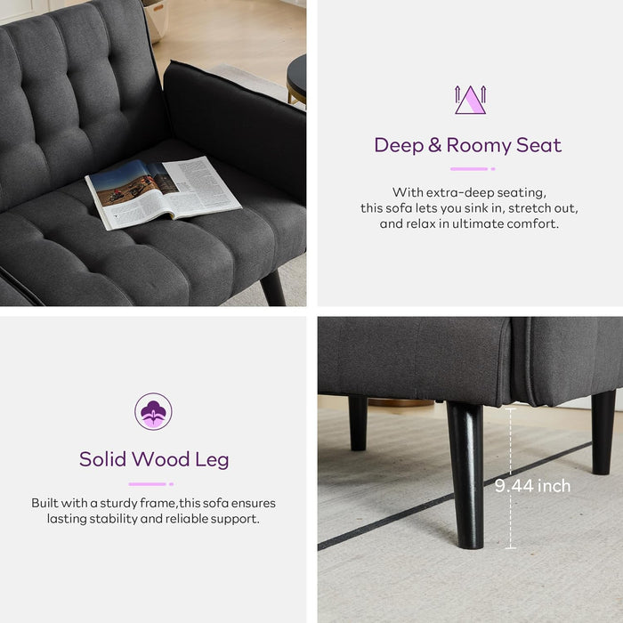 65Inch CharcoalGrey Upholstered ConvertibleSleeper Sofa
