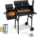 Barrel Charcoal Grill with Offset Smoker(420.Sq.In),  Large Outdoor BBQ Grills with Chimney Starter Set for Grilling, Smoking, Roasting, with Thermometer & Front Table, 6 S-Hooks & Clamp