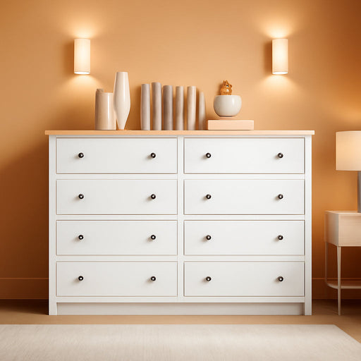 White Farmhouse 8 Drawer Dresser BedroomStorageSolution