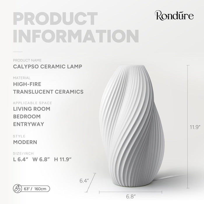 11.9" Modern Ceramic Table Lamp, Fully Dimmable Modern Bedside Lamps for Bedroom, Living Room and Nightstand, White Translucent Ceramic Shade, Warm Ambient Lighting, Corded, Bulb Included