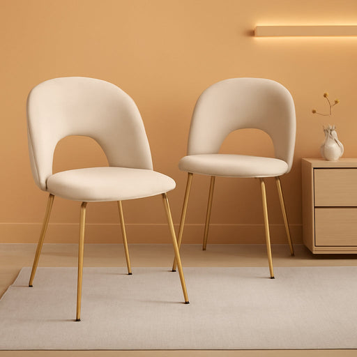 Velvet Seat Chair with Metal Legs for Kitchen Dining Room, Pack of 2. Beige