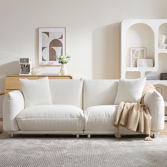 Sherpa Plush 87Inches SnowWhite Upholstered DeepSeat Sofa
