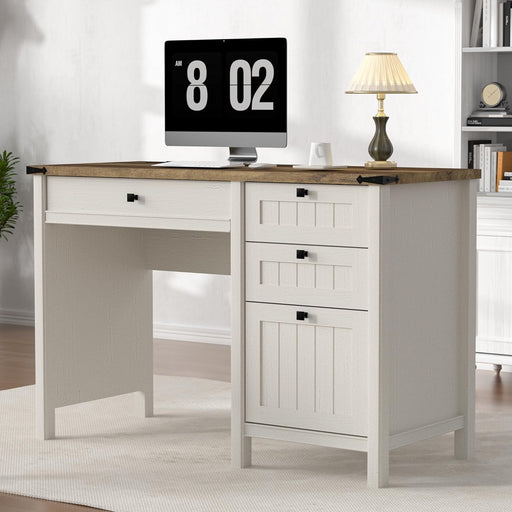 Executive Desk, Farmhouse Computer Desk with Drawers & Cabinet, Home Office Desk for Work Study Writing Workspace (Antique White, 45")