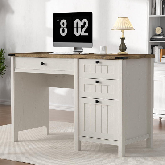 Executive Desk, Farmhouse Computer Desk with Drawers & Cabinet, Home Office Desk for Work Study Writing Workspace (Antique White, 45")