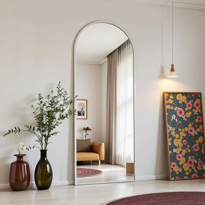 Floor Full Length Mirror, 56"X20" Arched Full Body Mirror, Hanging or Leaning, Standing, Wall Mounted with Aluminum Frame for Bedroom Living Room, White