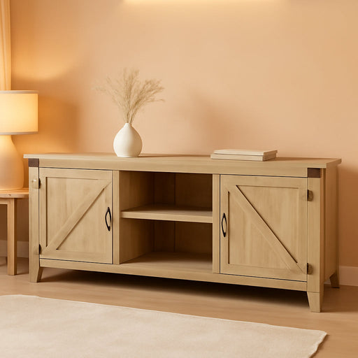 Georgetown Modern Farmhouse Double Barn Door TV Stand for Tvs up to 80 Inches, 70 Inch, White Oak, without Fireplace