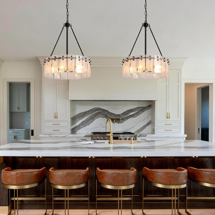 JetBlack CrystalGlass Drum Chandelier Light Luminaire