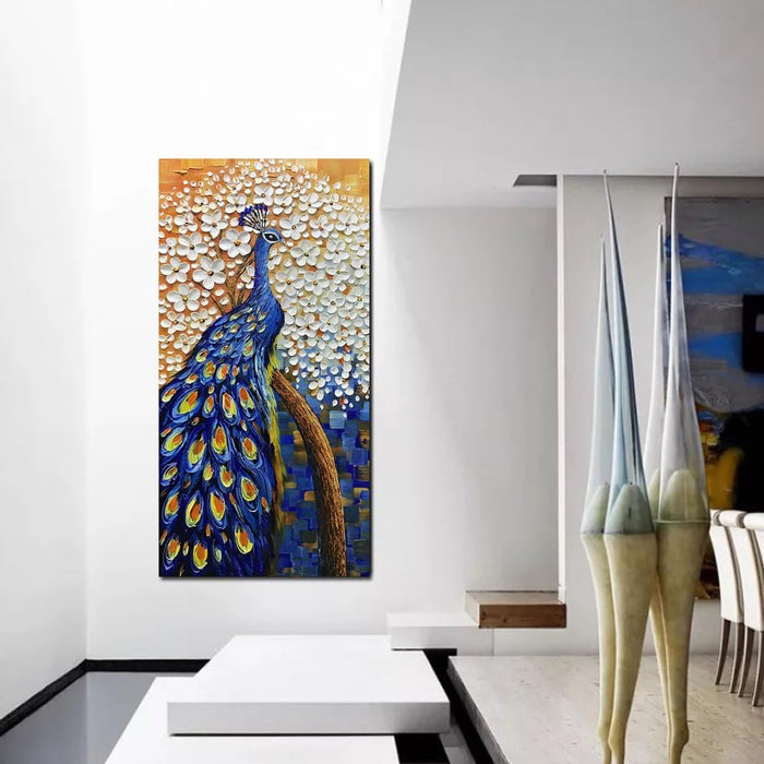 Paintings, 24X48 Inch Paintings Peacock with Tree Oil Hand Painting Painting 3D Hand-Painted on Canvas Abstract Artwork Art Wood inside Framed Hanging Wall Decoration Abstract Painting