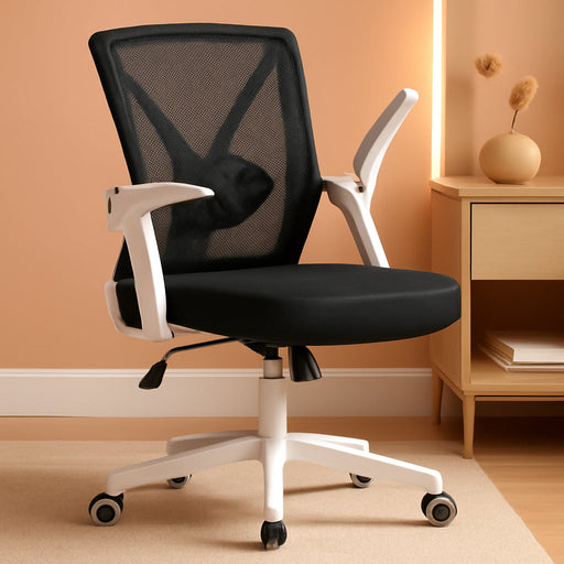 Ergonomic Office Chair Mesh Desk Chair with Flip-Up Armrests Swivel Adjustable Chair with Lumbar Support for Home Office White