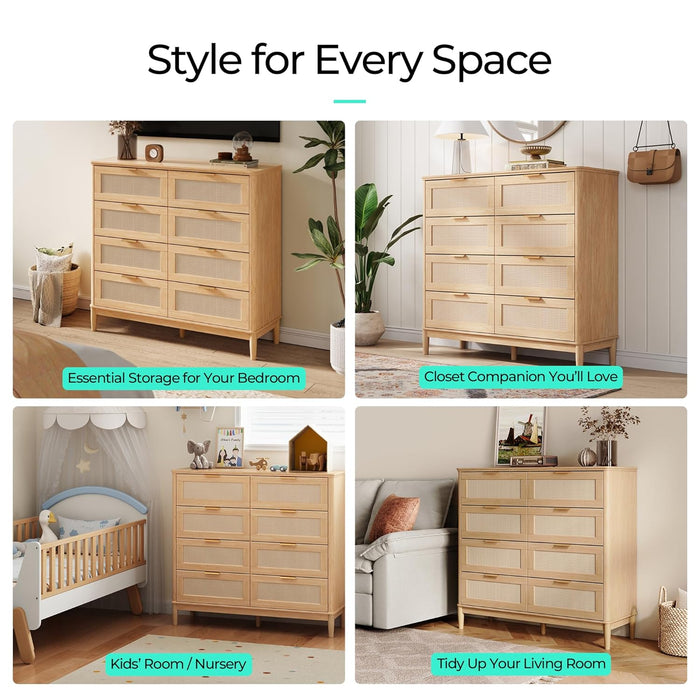 Oak 54Inch UltraLarge Handcrafted Rattan Dresser Cabinet