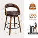 Bar Stools Set of 2, 26" Counter Height Barstools with Bentwood Legs, Swivel Counter Stools with Back, Mid Century Modern Faux Leather Upholstered Barstools for Kitchen Island, Brown