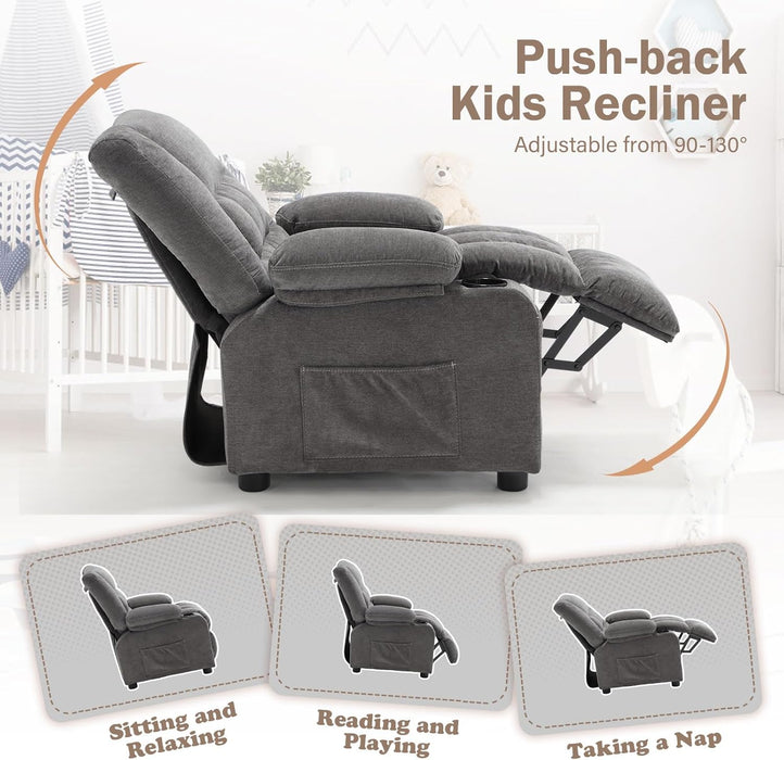 Kids Pushback Recliner with Cup Holders