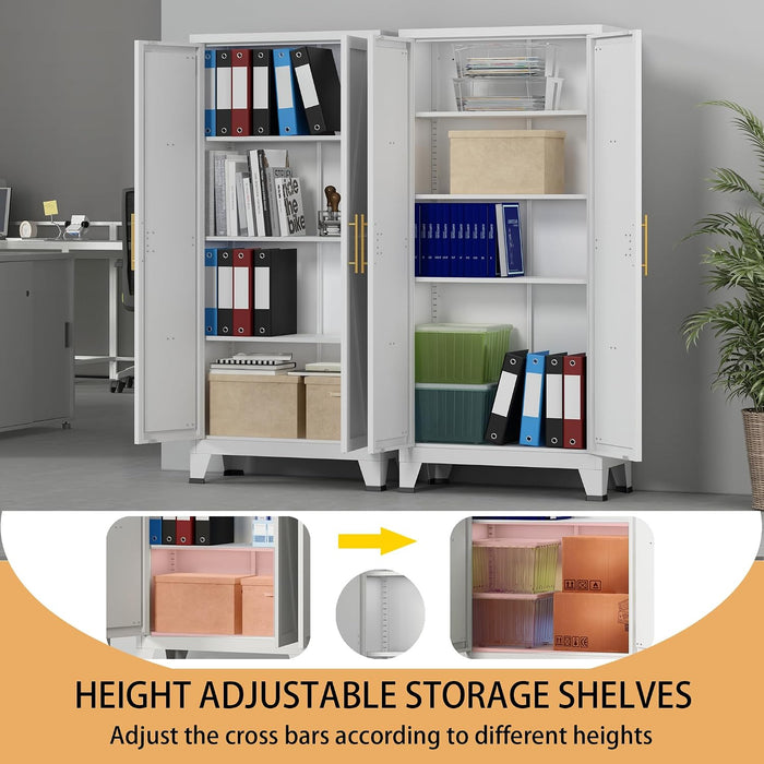61-Inch Tall White Metal Storage Cabinet Barn-Doors