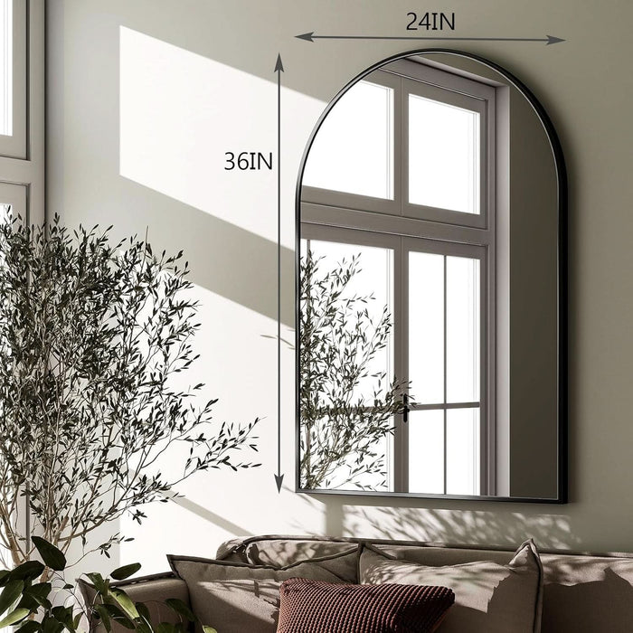 Arched Wall Mirror 24"X36" – Black Metal Frame Vanity Mirrors for Bedroom, Entryway, Living Room Decor