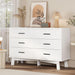 Dresser for Bedroom, 6 Drawer Wide Modern Chest of Drawers with X-Shaped Sturdy Base, Wood Double Dresser Closet Clothes Storage Organizer, Wooden TV Stand for Living Room, Hallway, White