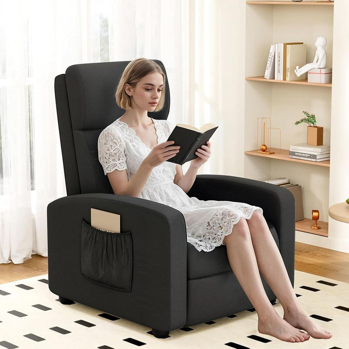 Recliner Chair for Adults, Reclining Sofa with Side Pocket, Linen Fabric Recliner Sofa with Adjustable Backrest and Footrest, Modern Home Theater Seating for Living Room, Bedroom