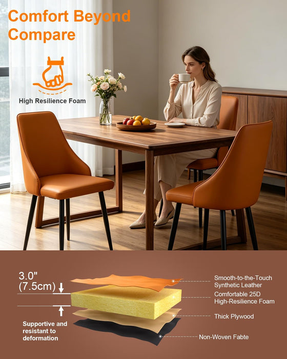 Dining Chairs Velvet Side Chairs with Wood-Grain Metal Legs, Curved Backrest Kitchen Chairs for Apartment, Bedroom,Home Bar,Living Space