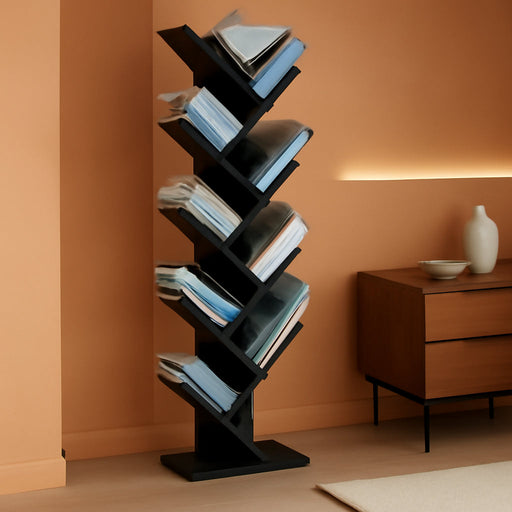 Bookshelf 9-Tier Floor Standing Tree Bookcase, Espresso