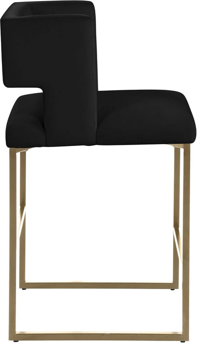 Caleb Collection Modern | Contemporary Counter Height Stool with Unique Square Back and Sturdy Iron Legs, Set of 2 Black Velvet, 19.5" W X 20.5" D X 36" H - ShipItFurniture