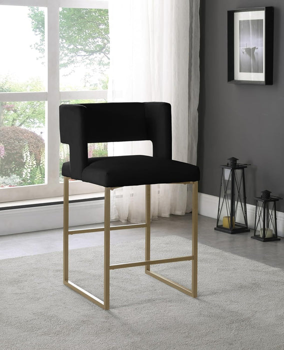 Caleb Collection Modern | Contemporary Counter Height Stool with Unique Square Back and Sturdy Iron Legs, Set of 2 Black Velvet, 19.5" W X 20.5" D X 36" H - ShipItFurniture