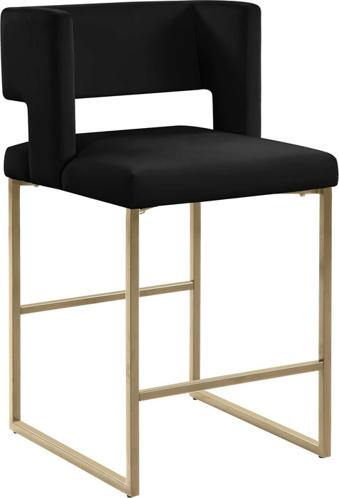 Caleb Collection Modern | Contemporary Counter Height Stool with Unique Square Back and Sturdy Iron Legs, Set of 2 Black Velvet, 19.5" W X 20.5" D X 36" H - ShipItFurniture