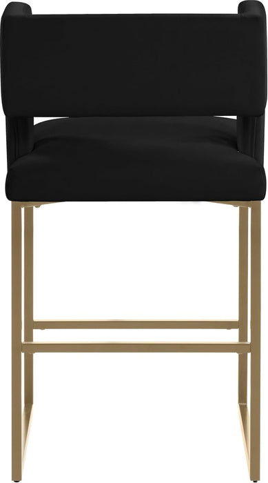 Caleb Collection Modern | Contemporary Counter Height Stool with Unique Square Back and Sturdy Iron Legs, Set of 2 Black Velvet, 19.5" W X 20.5" D X 36" H - ShipItFurniture