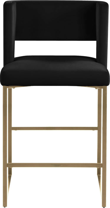 Caleb Collection Modern | Contemporary Counter Height Stool with Unique Square Back and Sturdy Iron Legs, Set of 2 Black Velvet, 19.5" W X 20.5" D X 36" H - ShipItFurniture