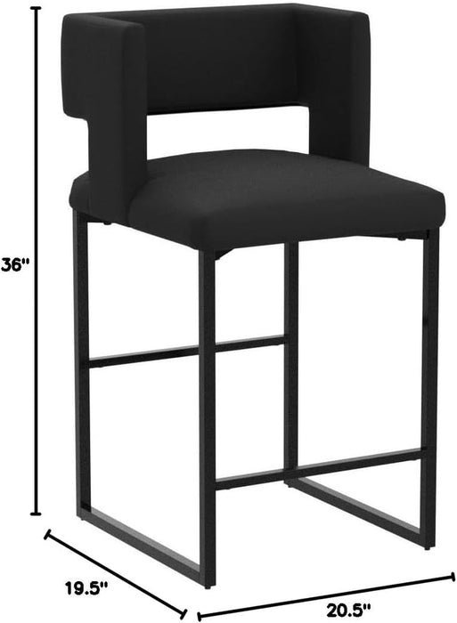 Caleb Collection Modern | Contemporary Counter Height Stool with Unique Square Back and Sturdy Iron Legs, Set of 2 Black Velvet, 19.5" W X 20.5" D X 36" H - ShipItFurniture