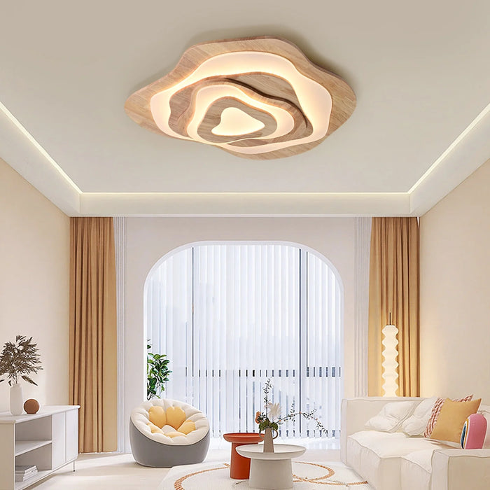 Nordic Irregular Flush Mount Solid Wooden Ceiling Light for Living Room