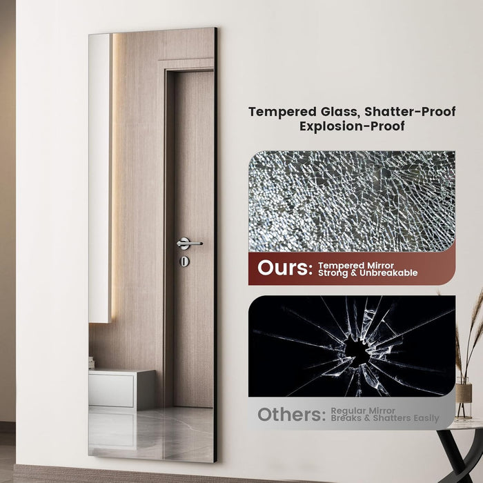 65X24 Frameless Full Length Silver Coating Mirror W/Distortion Free, HD Reflection &Anti Desilvering, Tempered Glass & Shatter Proof Film Doubling Safety, Easy Setup W/Stand, Wall/Standing