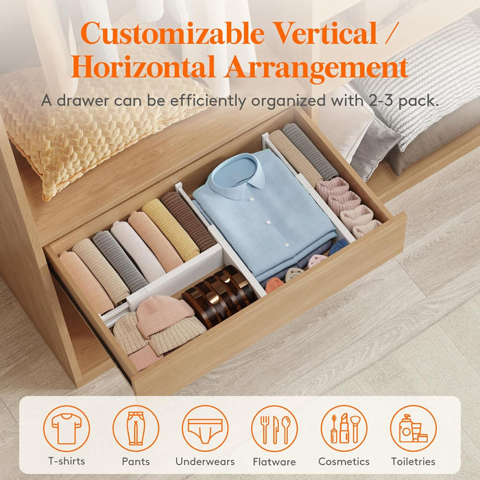 8 Pack Drawer Dividers 4" High,11-17" Adjustable Dresser Drawer Organizers for Clothes, Expandable Dresser Separators in Bedroom/Bathroom/Kitchen/Vanity/Office Organization and Storage, White