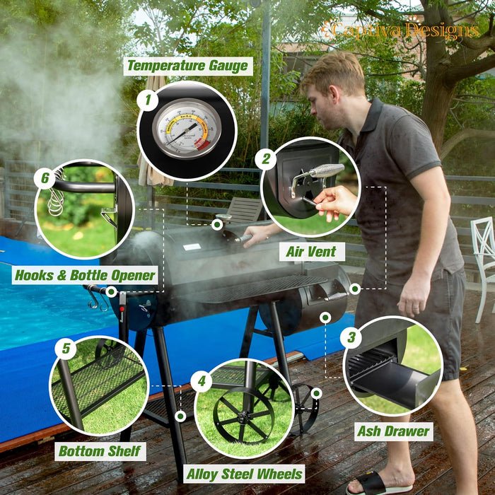 Heavy Duty Outdoor Smoker,Extra Large Cooking Area(941 Sq.In. in Total) Offset Smoker, Best Charcoal Smoker and Grill Combo for Outdoor Garden Patio and Backyard Cooking