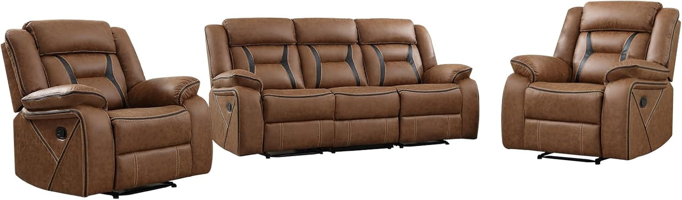 Faux Leather Recliner Sofa Furniture Set for Living Room, 2 Recliner Chairs, 3 Seat Reclining Sofa Couch Set for Meeting Room, Brown