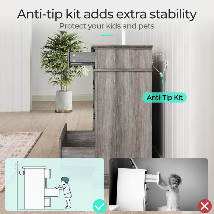 Farmhouse 9-Drawer Dresser - Grey Chest of Drawers for Bedroom and Living Room Organization, Wood Dresser with Ample Storage Space and Rustic Charm, Grey