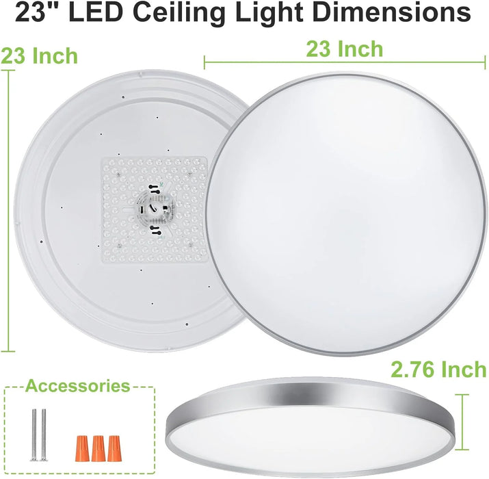 Modern LED Flush Mount Ceiling Light Silver Low Profile Light Fixture Thin round Close to Ceiling Light for Kitchen, Bedroom, Living Room, 5 Color Adjustable