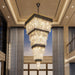 W32In X H94.5In Large Black Gold Crystal Chandelier,Square Crystal Raindrop Chandelier High Ceiling Pendant Light for Entrance Villa Foyer Ceiling Lighting Fixtures