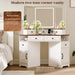Corner Vanity Desk with Mirror and Lights,Makeup Vanities with Power Outlet and 6 Drawers, 3 Light Settings, Dimmable for Women Girls, Bedroom, White