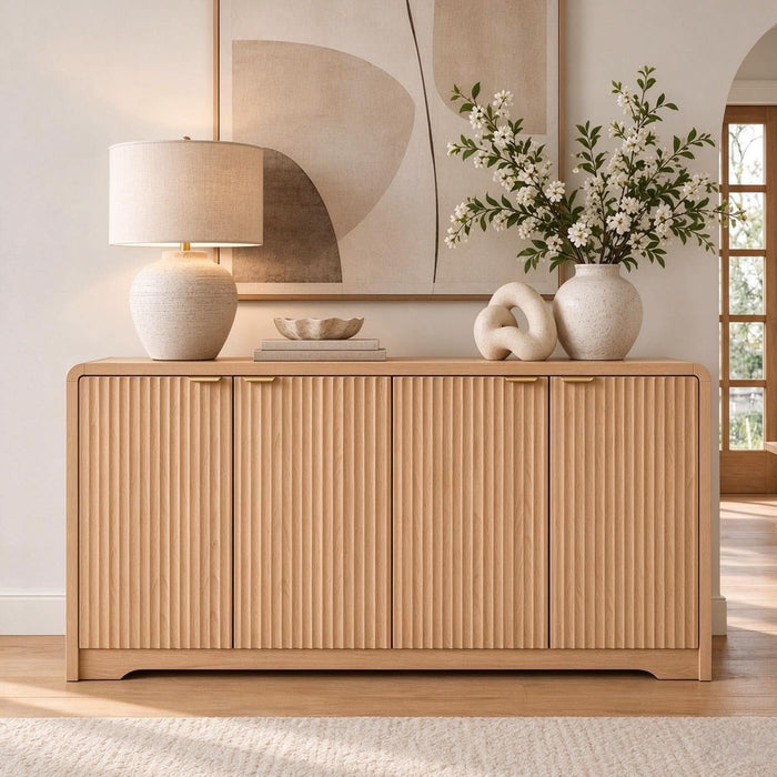 59" Fluted Sideboard Buffet Cabinet with Storage,Credenza Natural