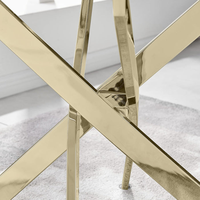 Leonardo Gold Leg Dining Table Dining Room Kitchen Stylish Glass Top Metal Legs for 6 Seat