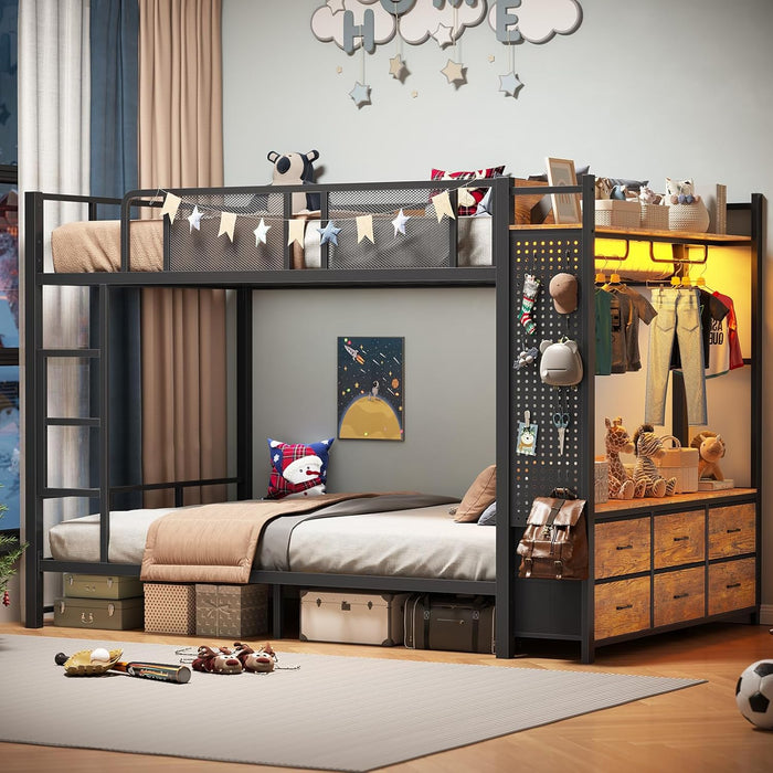 Rustic Brown UltraDurable FullOverFull Bunk Bed System