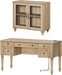 Distressed Oak Farmhouse Executive Desk With Glass